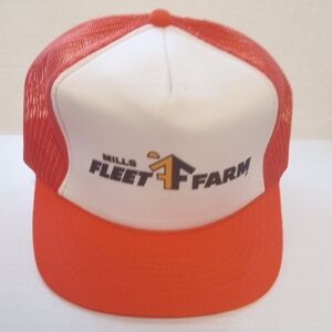 Mills Fleet Farm Vintage Orange and White Trucker Hat
